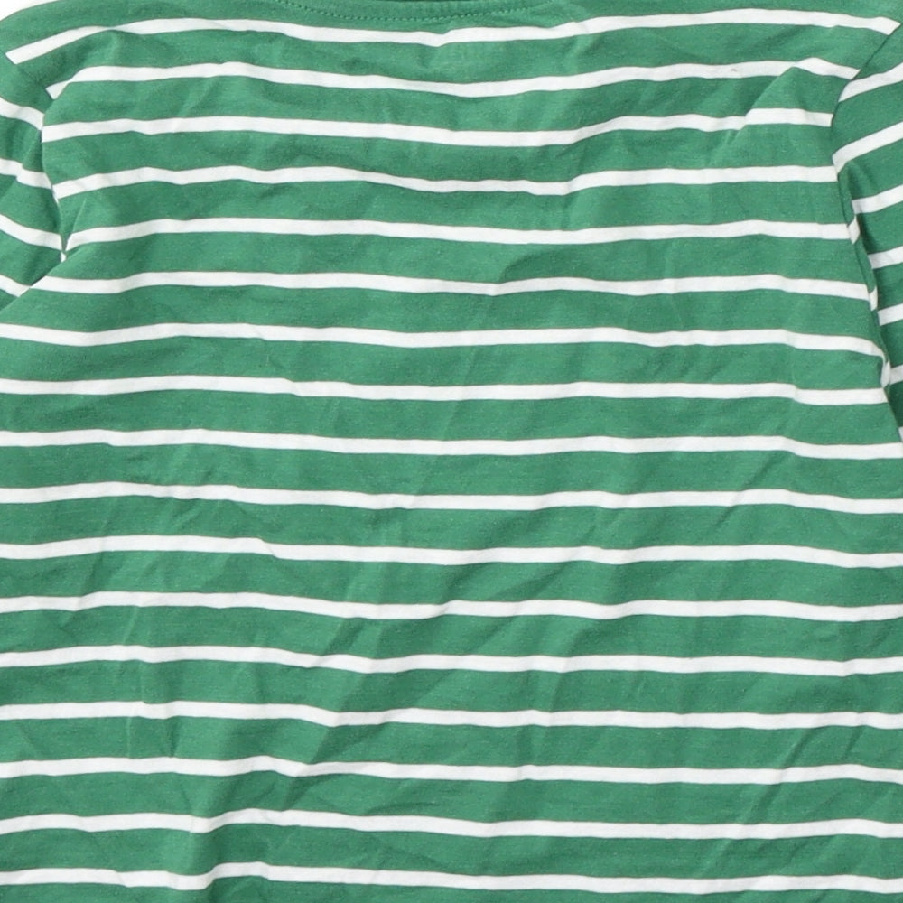 F&F Boys Green Striped Cotton Basic T-Shirt Size 5-6 Years Round Neck