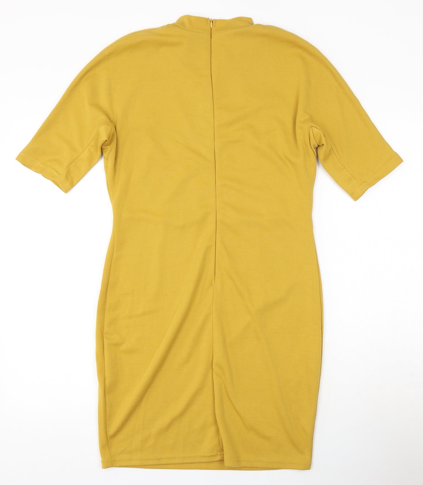 Preworn Womens Yellow Polyester Bodycon Size M Round Neck Zip