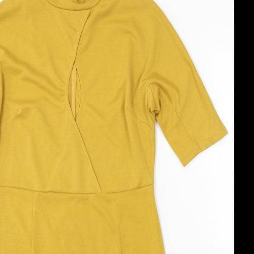 Preworn Womens Yellow Polyester Bodycon Size M Round Neck Zip