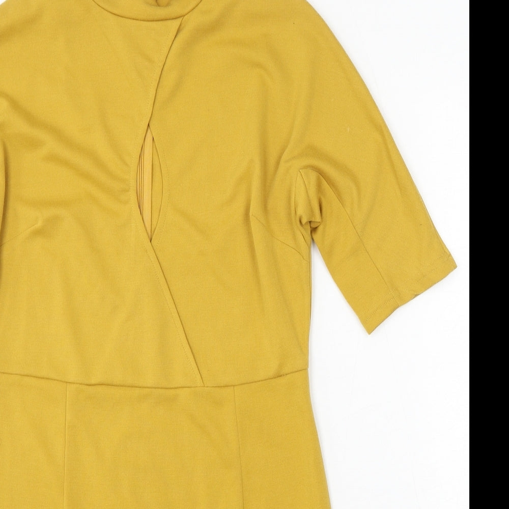Preworn Womens Yellow Polyester Bodycon Size M Round Neck Zip