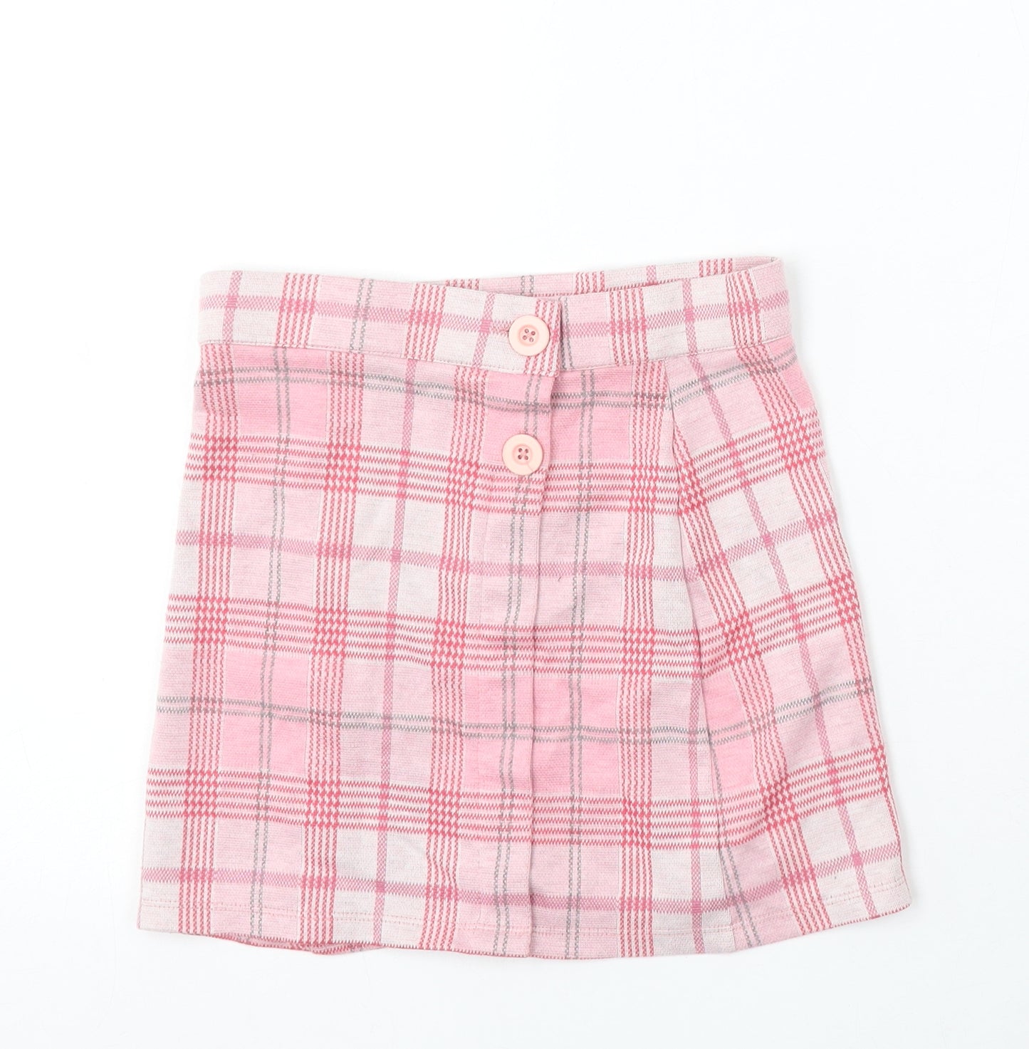 F&F Girls Pink Check Polyester Straight & Pencil Skirt Size 9-10 Years Regular Button