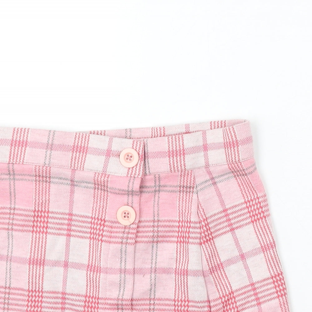 F&F Girls Pink Check Polyester Straight & Pencil Skirt Size 9-10 Years Regular Button