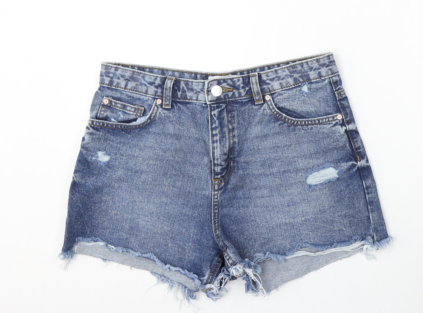 Denim & Co. Womens Blue Cotton Cut-Off Shorts Size 12 L4 in Regular Button - Distressed