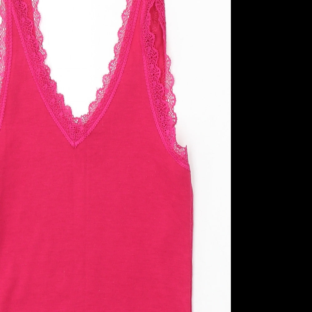 Primark Womens Pink Polyester Basic Tank Size 6 V-Neck