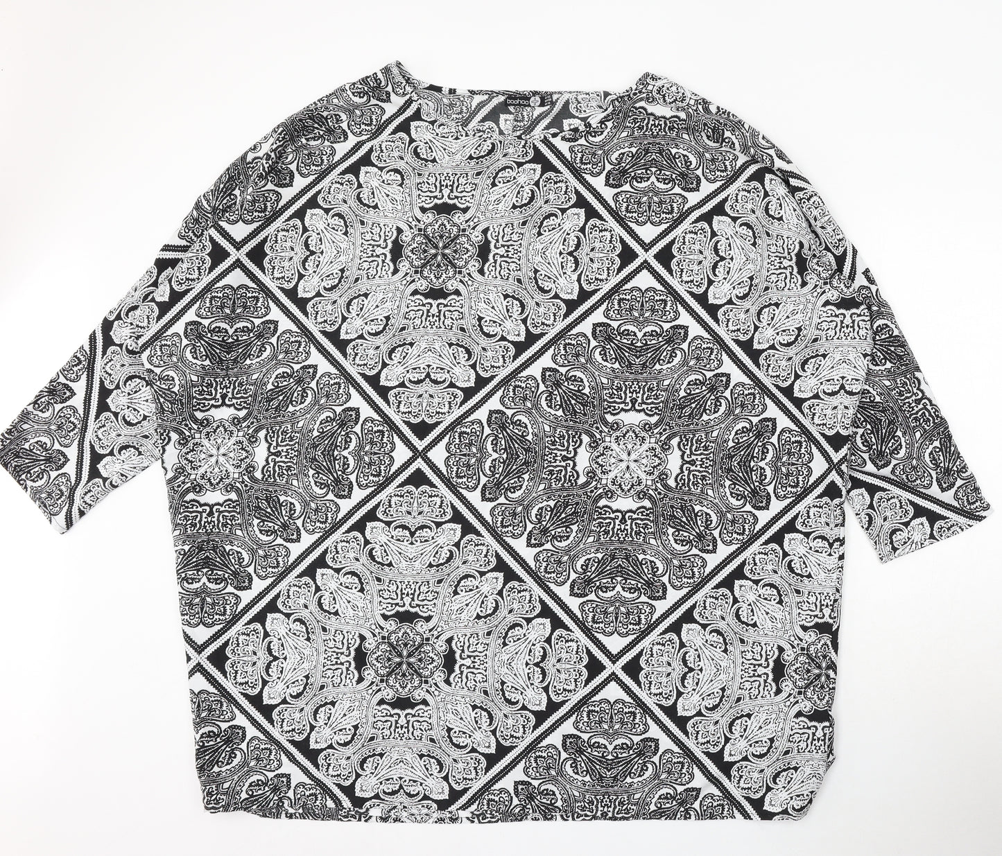 Boohoo Womens Black Floral Viscose Basic Blouse Size 22 Round Neck