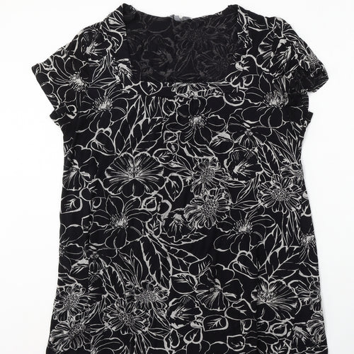 T.J Hughes Womens Black Geometric Viscose Basic Blouse Size 22 Square Neck