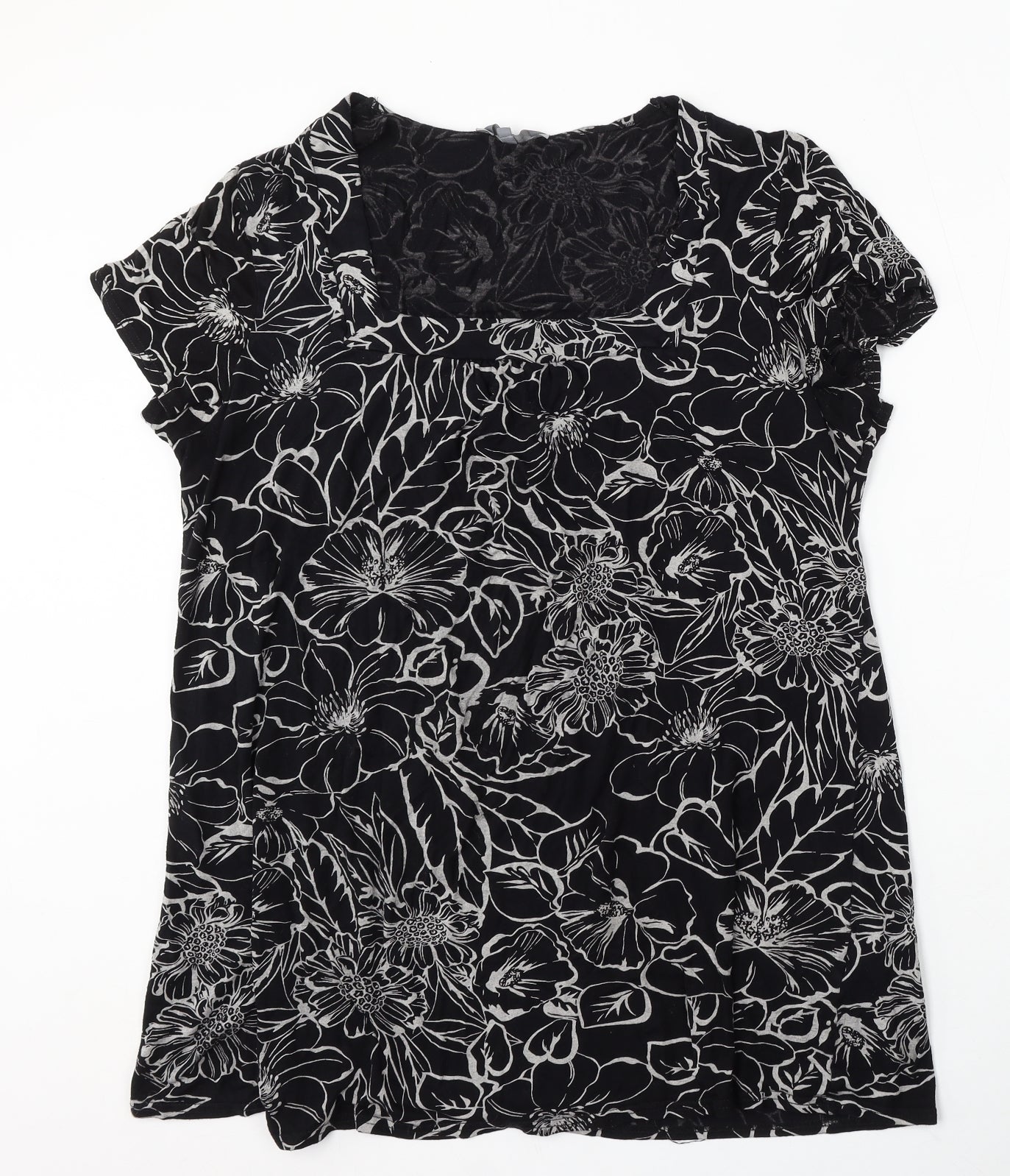 T.J Hughes Womens Black Geometric Viscose Basic Blouse Size 22 Square Neck