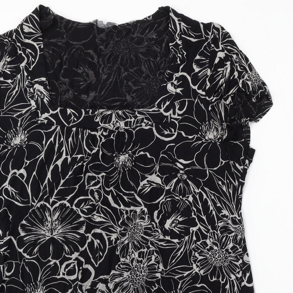 T.J Hughes Womens Black Geometric Viscose Basic Blouse Size 22 Square Neck