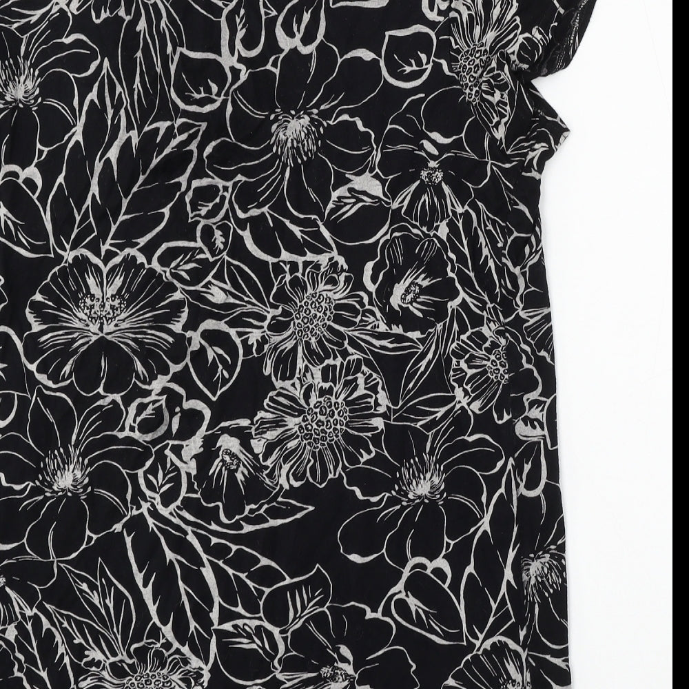 T.J Hughes Womens Black Geometric Viscose Basic Blouse Size 22 Square Neck