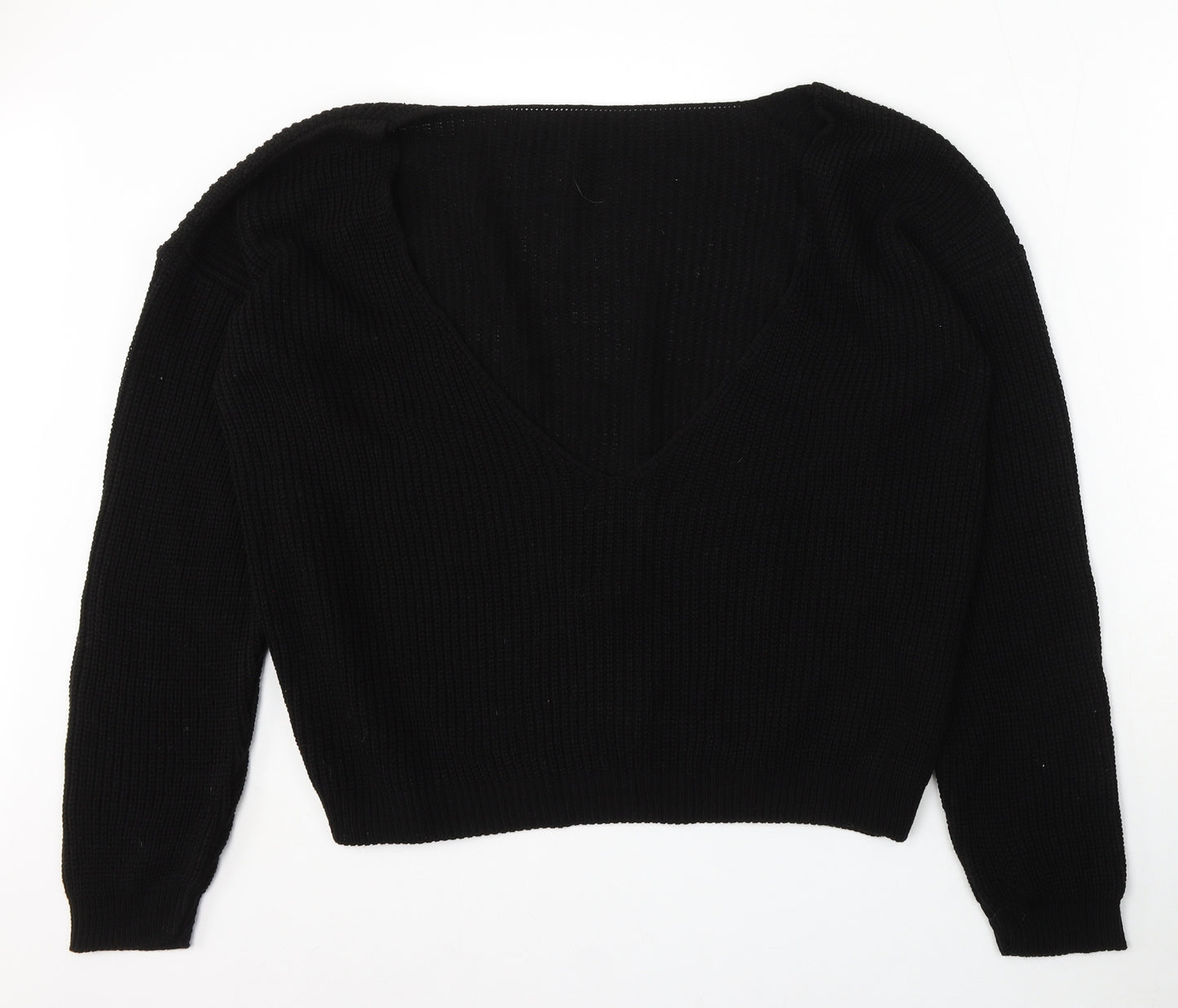 Boohoo Womens Black Scoop Neck Acrylic Pullover Jumper Size 20
