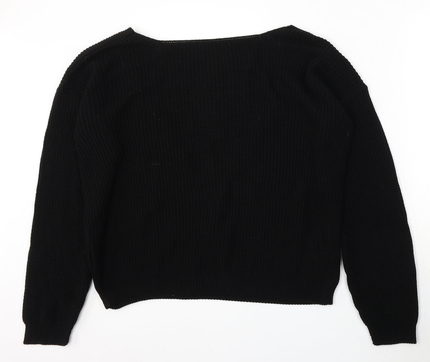 Boohoo Womens Black Scoop Neck Acrylic Pullover Jumper Size 20