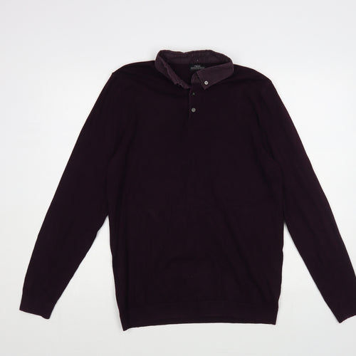 NEXT Mens Purple Collared Cotton Pullover Jumper Size M