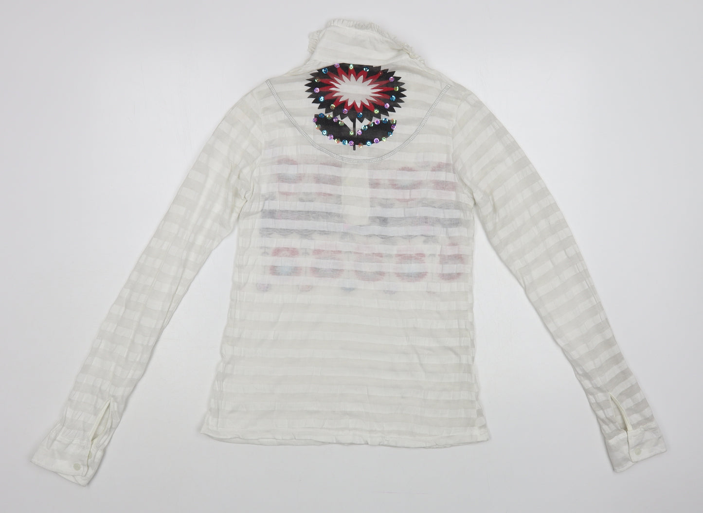 Cuss Womens White Striped Polyester Basic Blouse Size M Collared