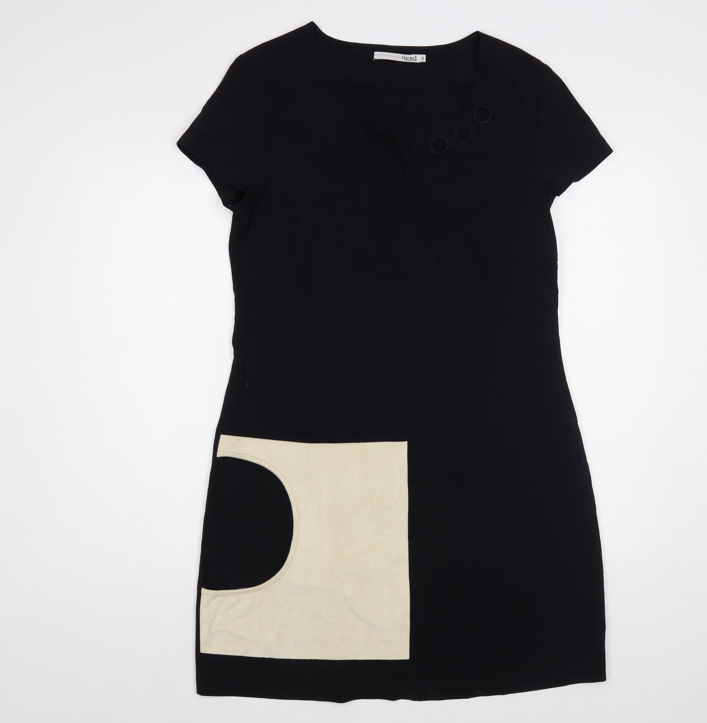 Trend Womens Black Polyester Pencil Dress Size 14 V-Neck Zip