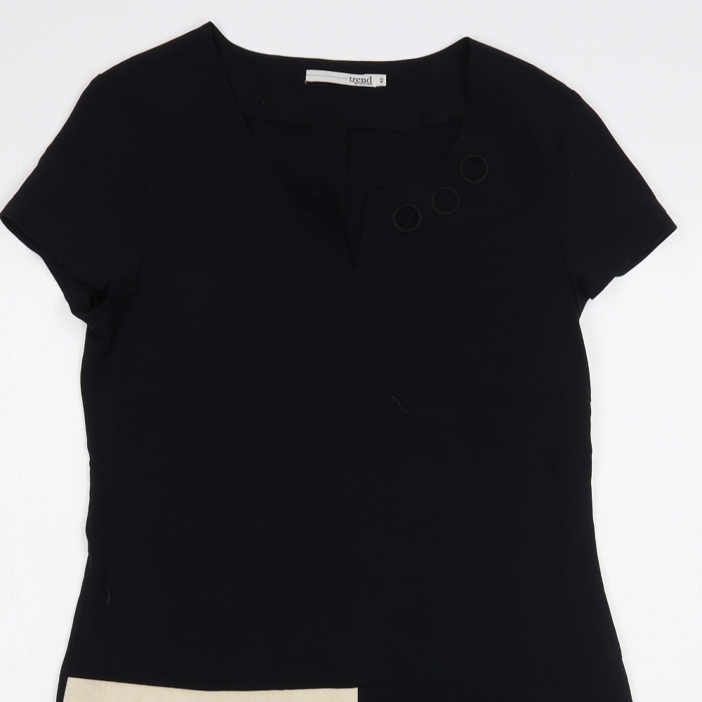 Trend Womens Black Polyester Pencil Dress Size 14 V-Neck Zip