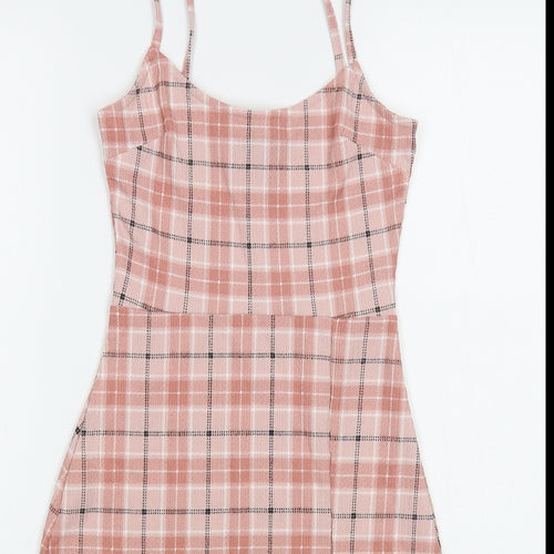 New Look Girls Pink Plaid Polyester A-Line Size 10-11 Years Round Neck Pullover