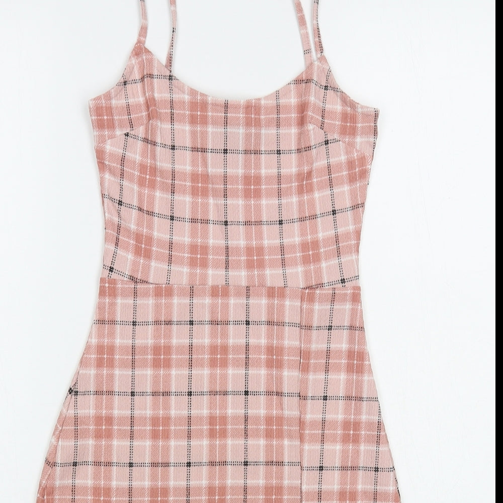 New Look Girls Pink Plaid Polyester A-Line Size 10-11 Years Round Neck Pullover