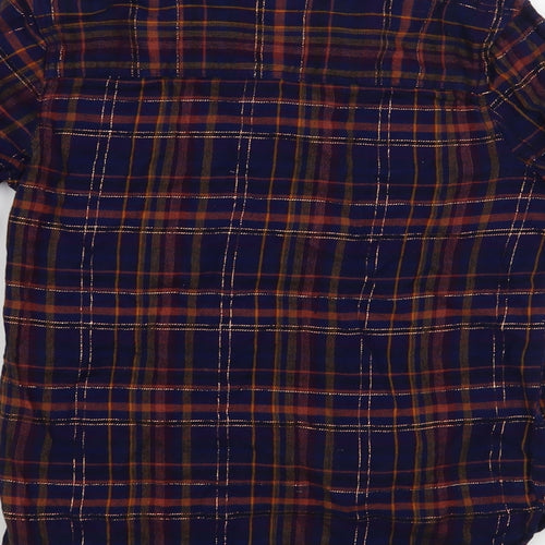 Mantaray Girls Blue Plaid Cotton Basic Button-Up Size 9 Years Collared Button