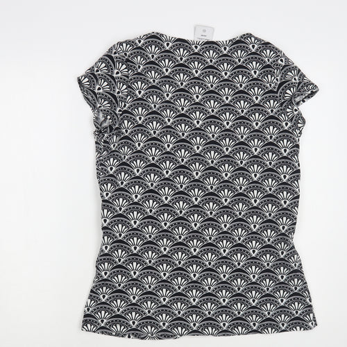 NEXT Womens Black Geometric Cotton Basic T-Shirt Size 16 Square Neck