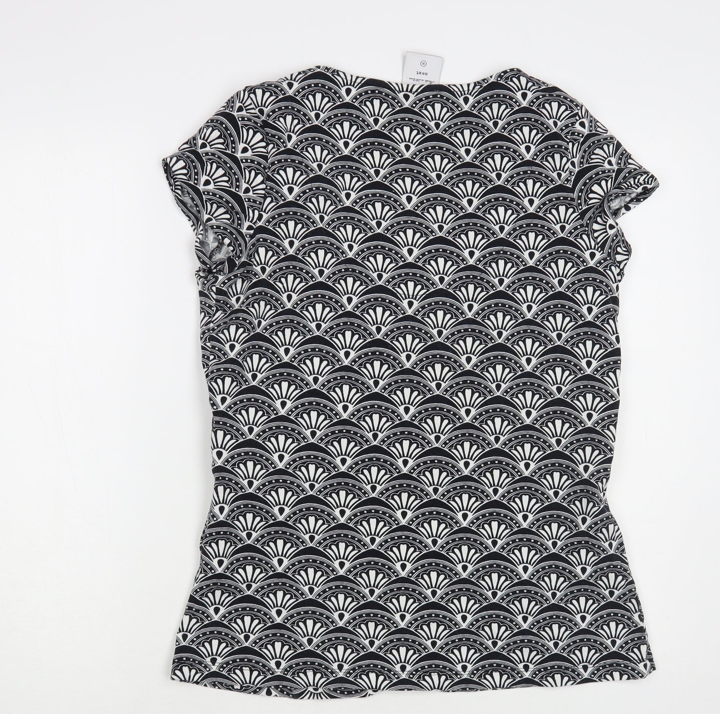 NEXT Womens Black Geometric Cotton Basic T-Shirt Size 16 Square Neck