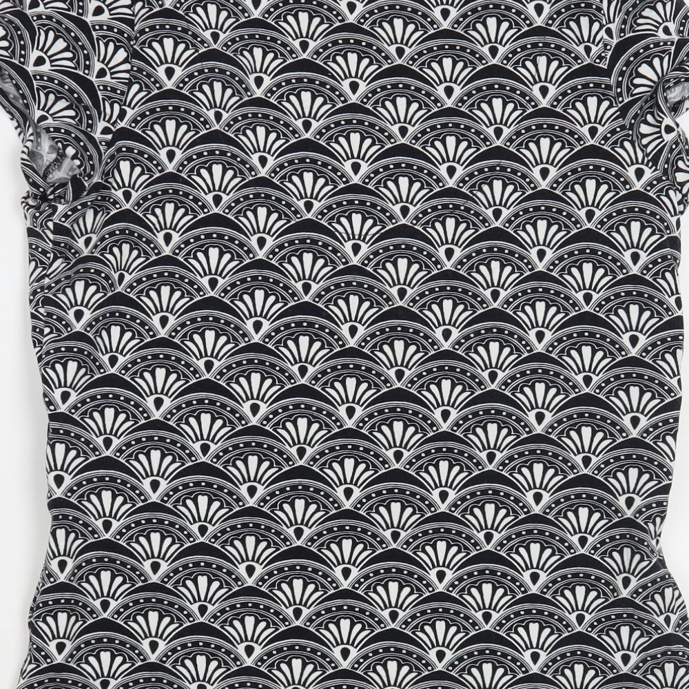 NEXT Womens Black Geometric Cotton Basic T-Shirt Size 16 Square Neck