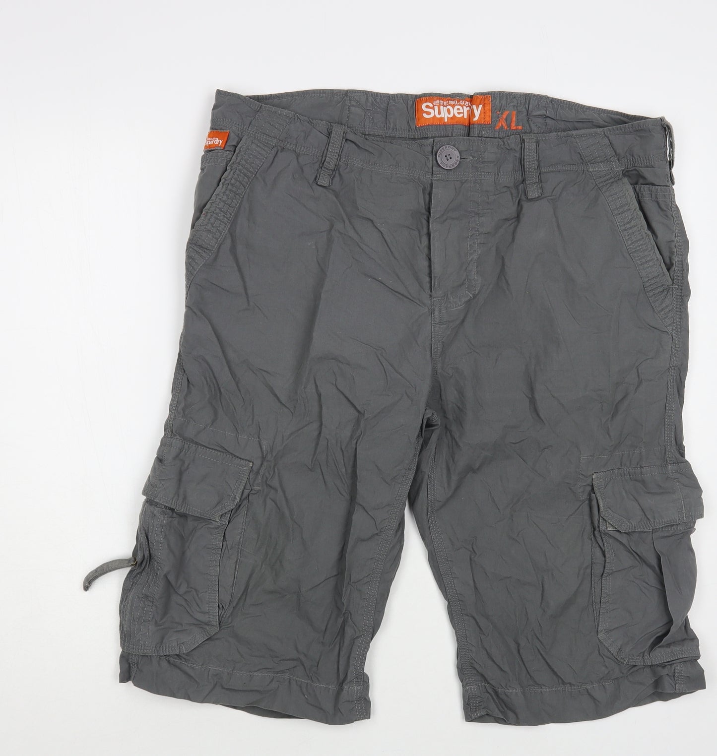 Superdry Mens Grey Cotton Cargo Shorts Size XL L15 in Regular Button
