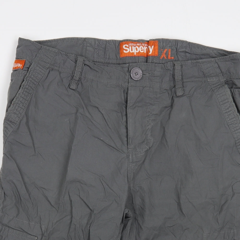 Superdry Mens Grey Cotton Cargo Shorts Size XL L15 in Regular Button