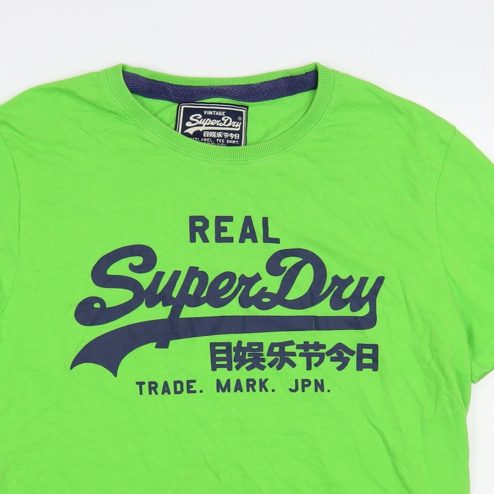 Superdry Mens Green Cotton T-Shirt Size L Crew Neck