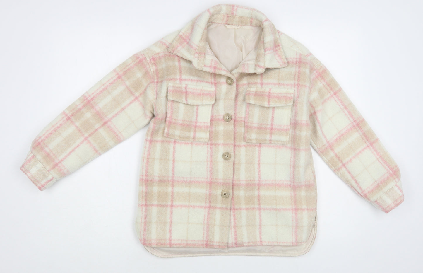 Dunnes Stores Girls Beige Plaid Basic Jacket Jacket Size 9-10 Years Button