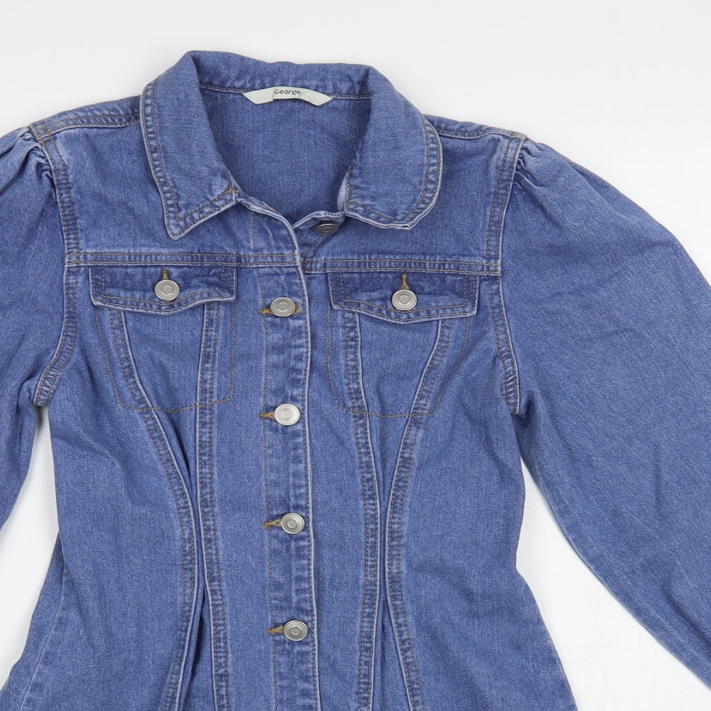 George Girls Blue Cotton A-Line Size 11-12 Years Collared Button