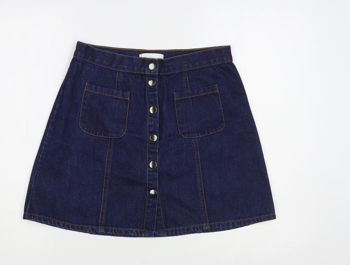Cooperative Womens Blue Cotton Mini Skirt Size S Snap