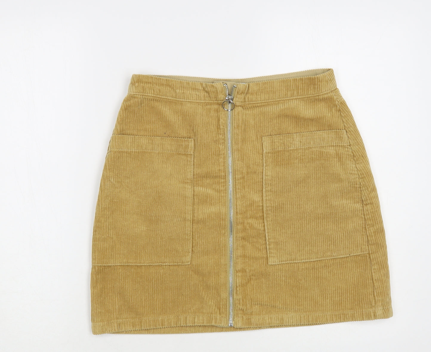F&F Womens Beige Cotton Mini Skirt Size 8 Zip