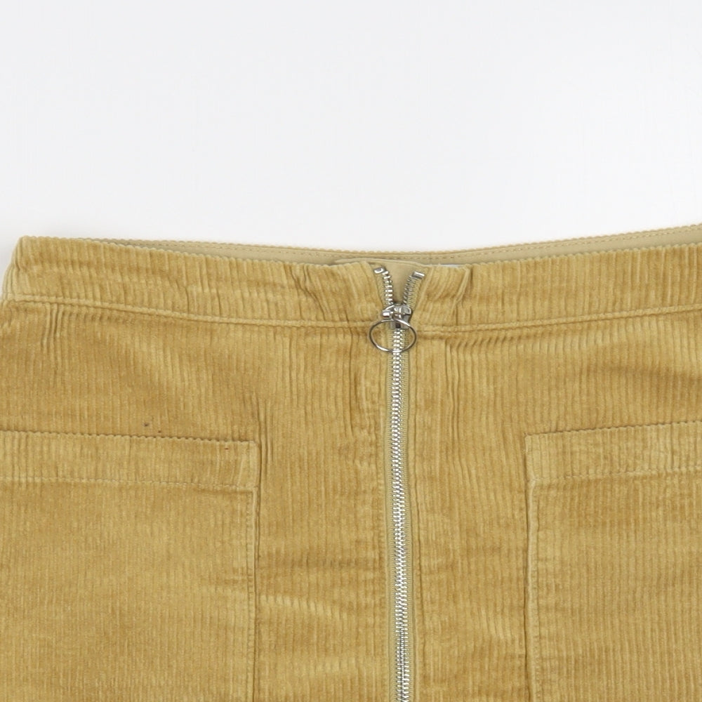 F&F Womens Beige Cotton Mini Skirt Size 8 Zip