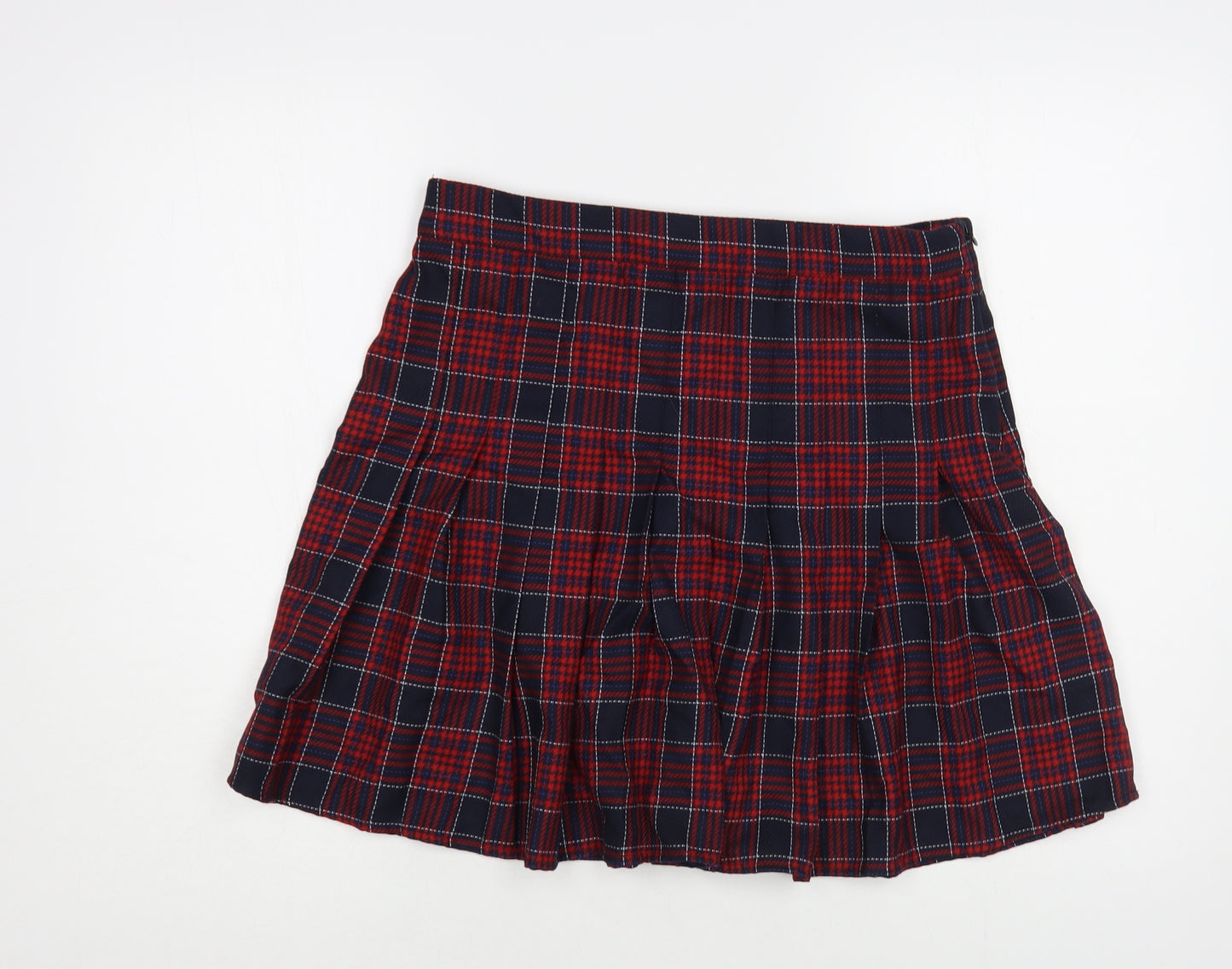 NEXT Womens Red Plaid Polyester Pleated Skirt Size 10 Zip
