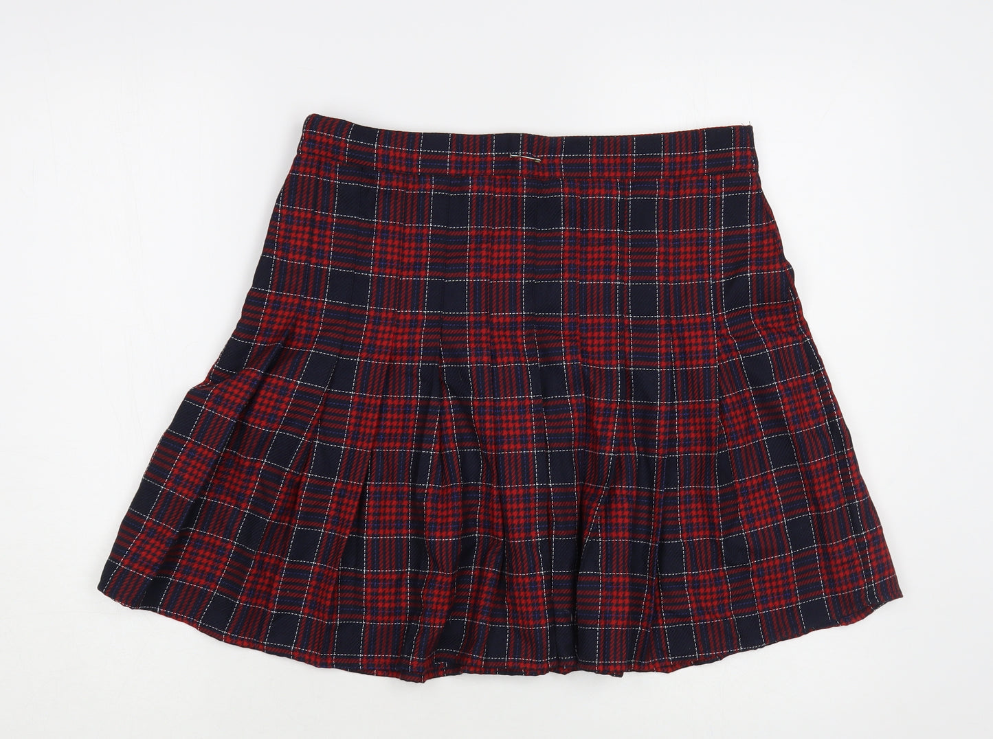 NEXT Womens Red Plaid Polyester Pleated Skirt Size 10 Zip