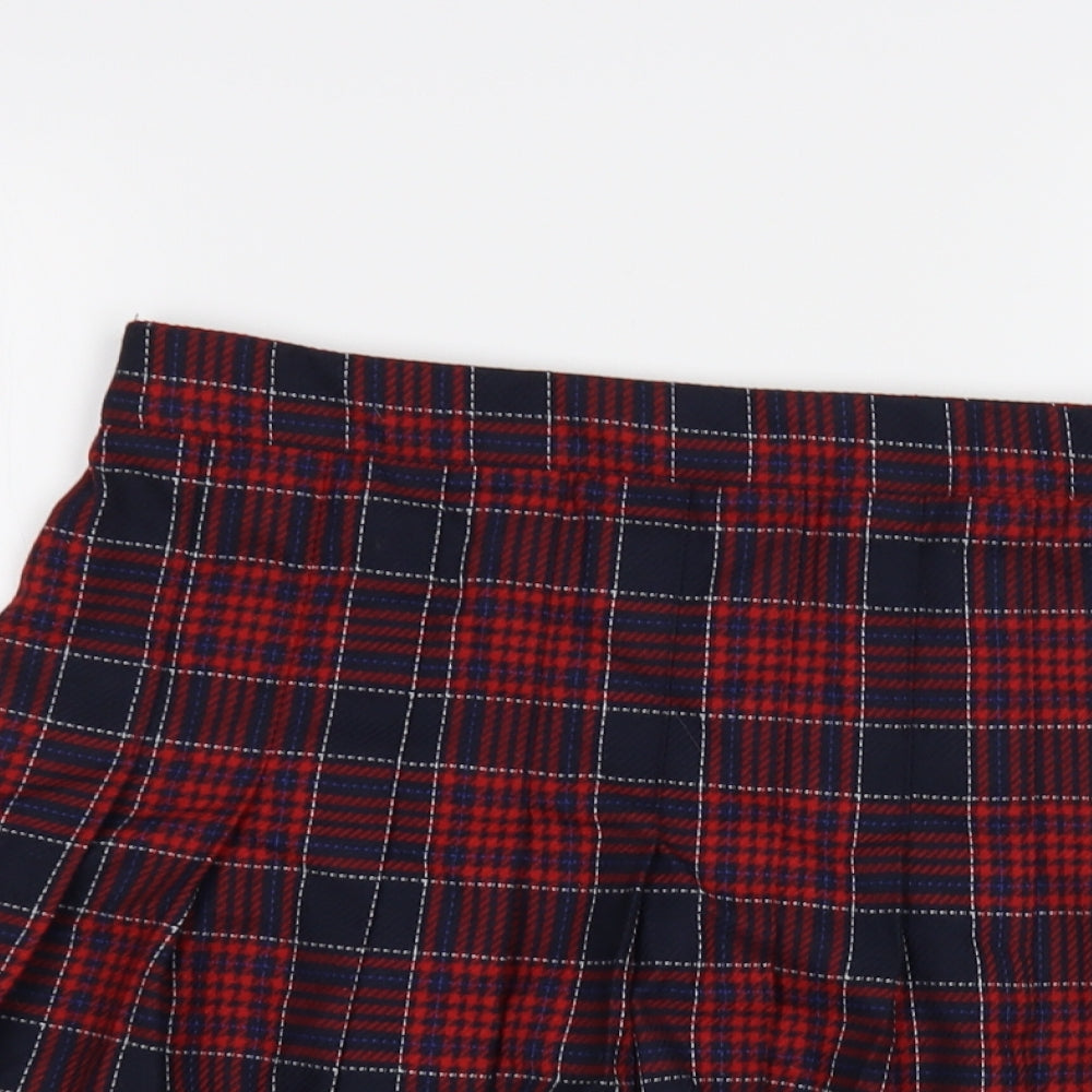 NEXT Womens Red Plaid Polyester Pleated Skirt Size 10 Zip