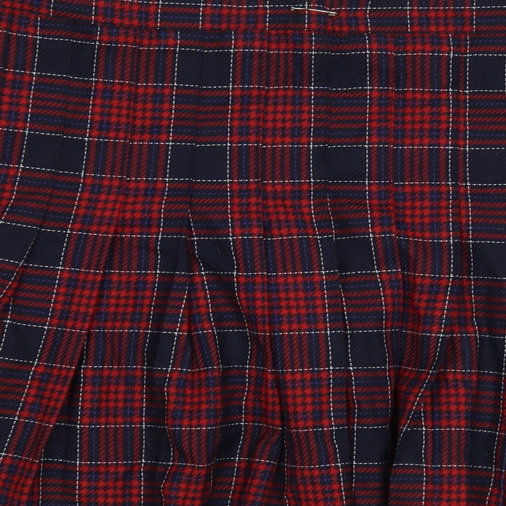 NEXT Womens Red Plaid Polyester Pleated Skirt Size 10 Zip