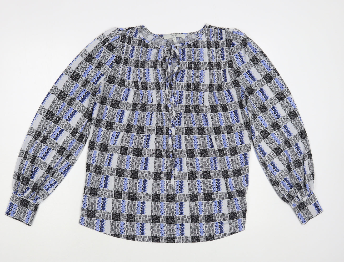 NEXT Womens Black Geometric Polyester Basic Blouse Size 6 Round Neck