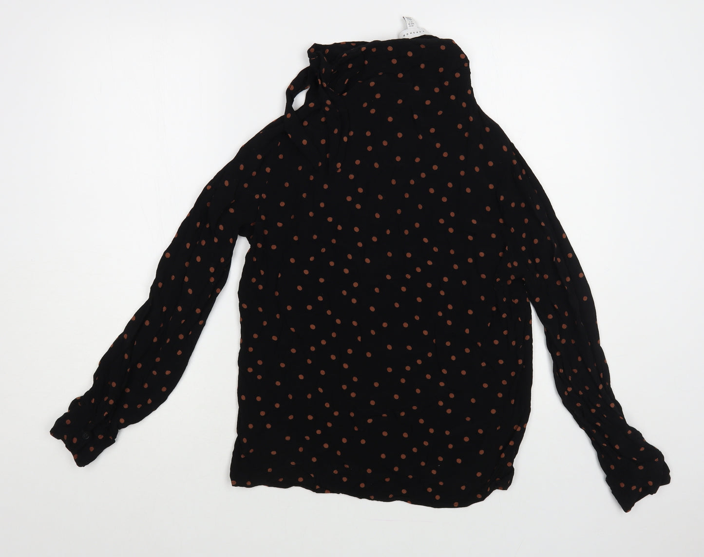 Topshop Womens Black Polka Dot Viscose Basic Blouse Size 10 High Neck