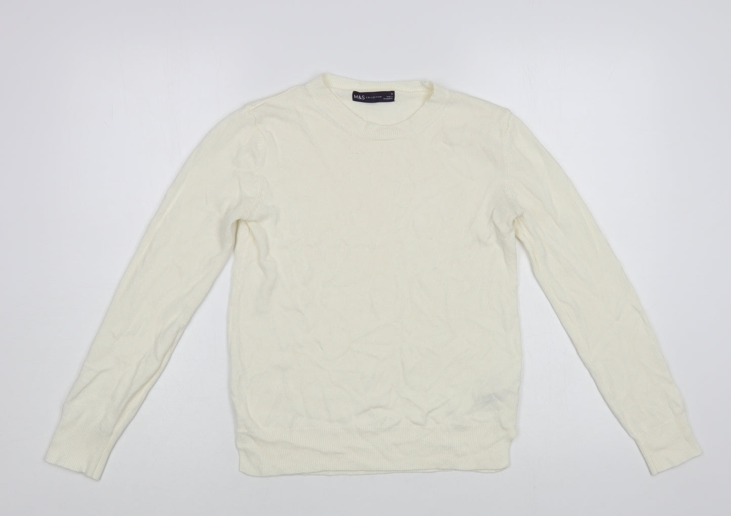 Marks and Spencer Womens Ivory Crew Neck Acrylic Pullover Jumper Size 8