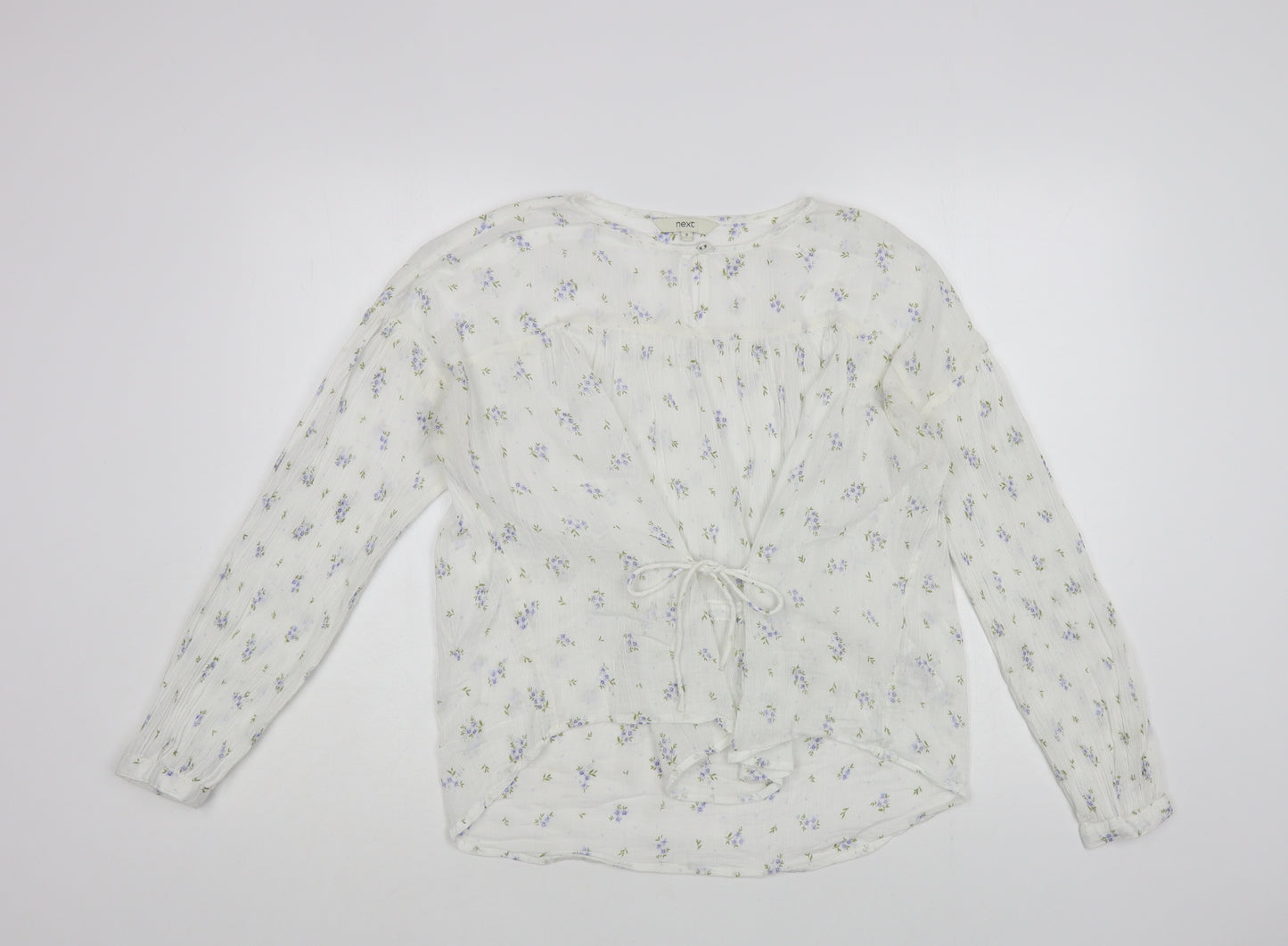 NEXT Womens White Floral Cotton Basic Blouse Size 8 Round Neck