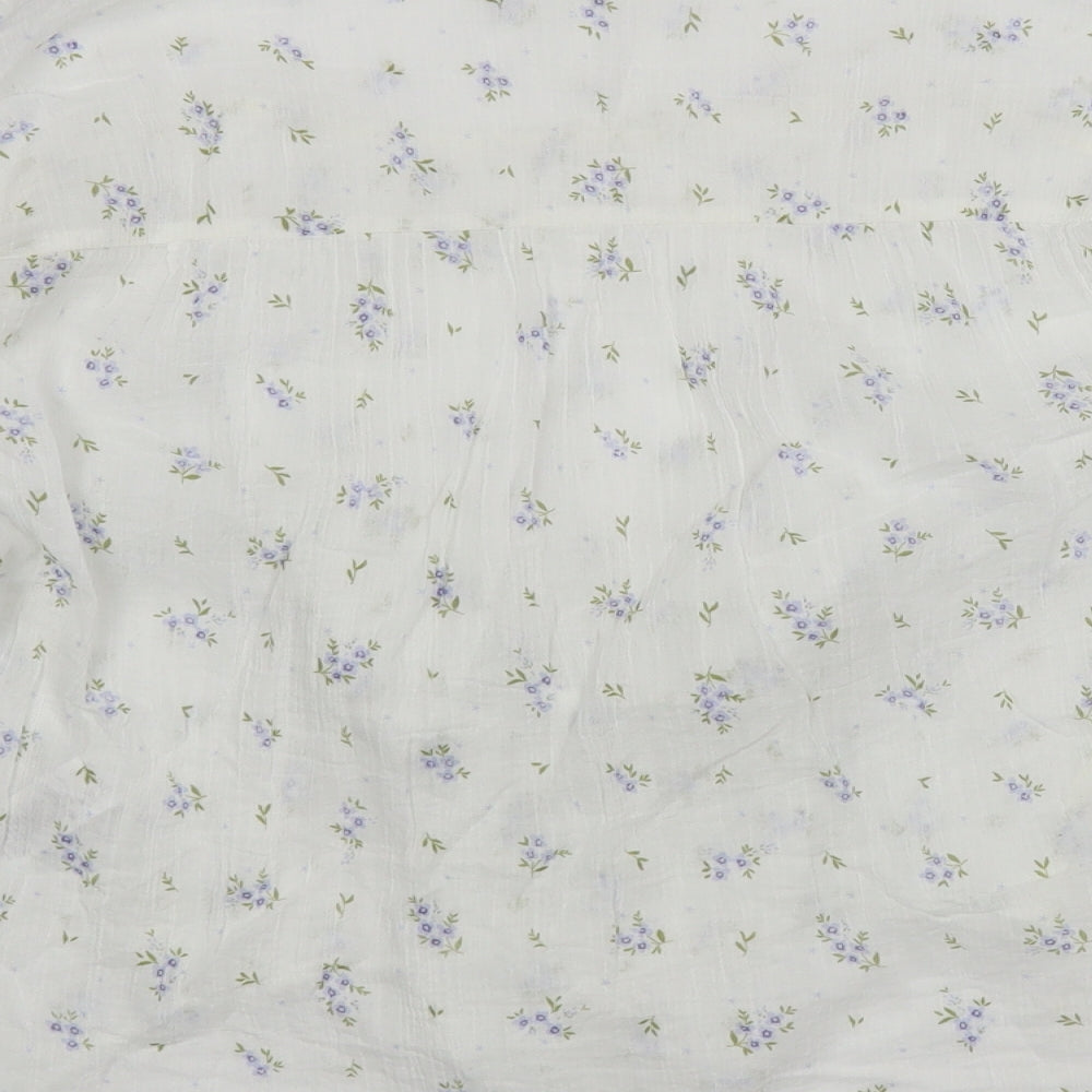 NEXT Womens White Floral Cotton Basic Blouse Size 8 Round Neck