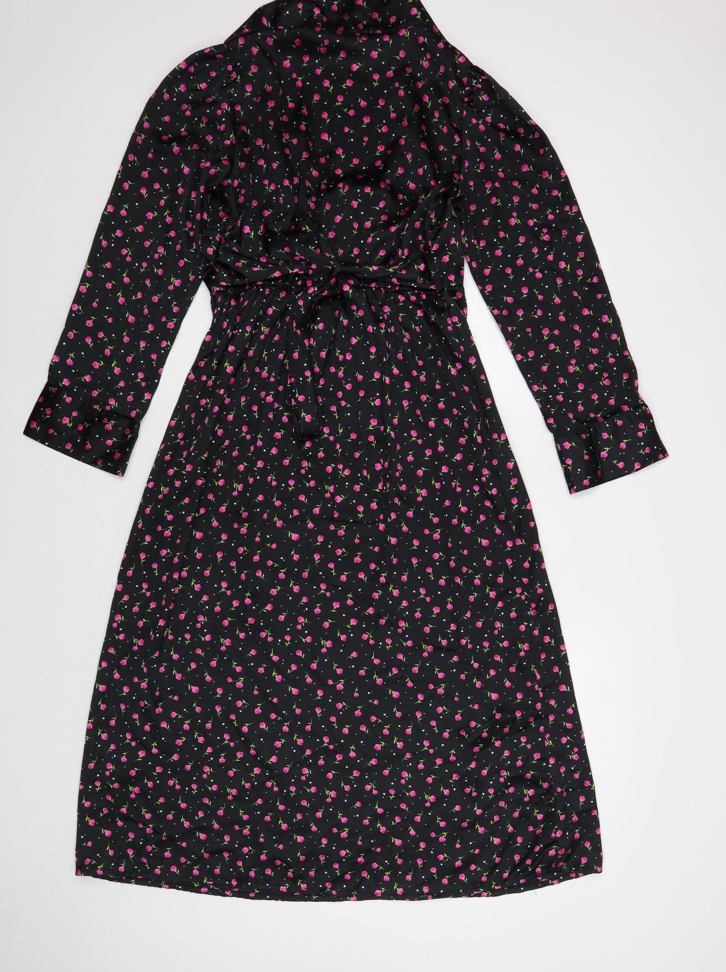 Dorothy Perkins Womens Black Floral Polyester Wrap Dress Size 10 Collared Tie