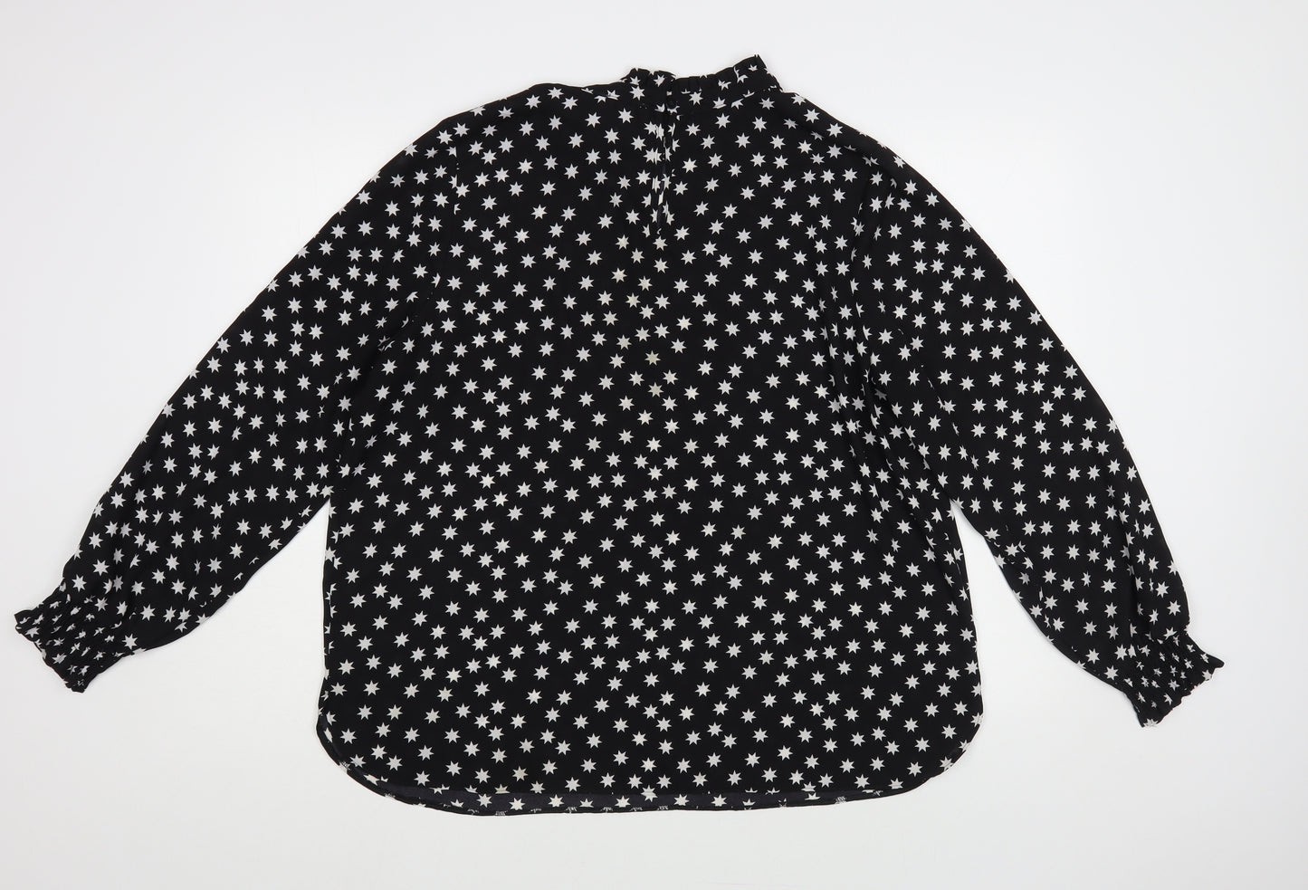 Papaya Womens Black Geometric Polyester Basic Blouse Size 18 Mock Neck - Star Print