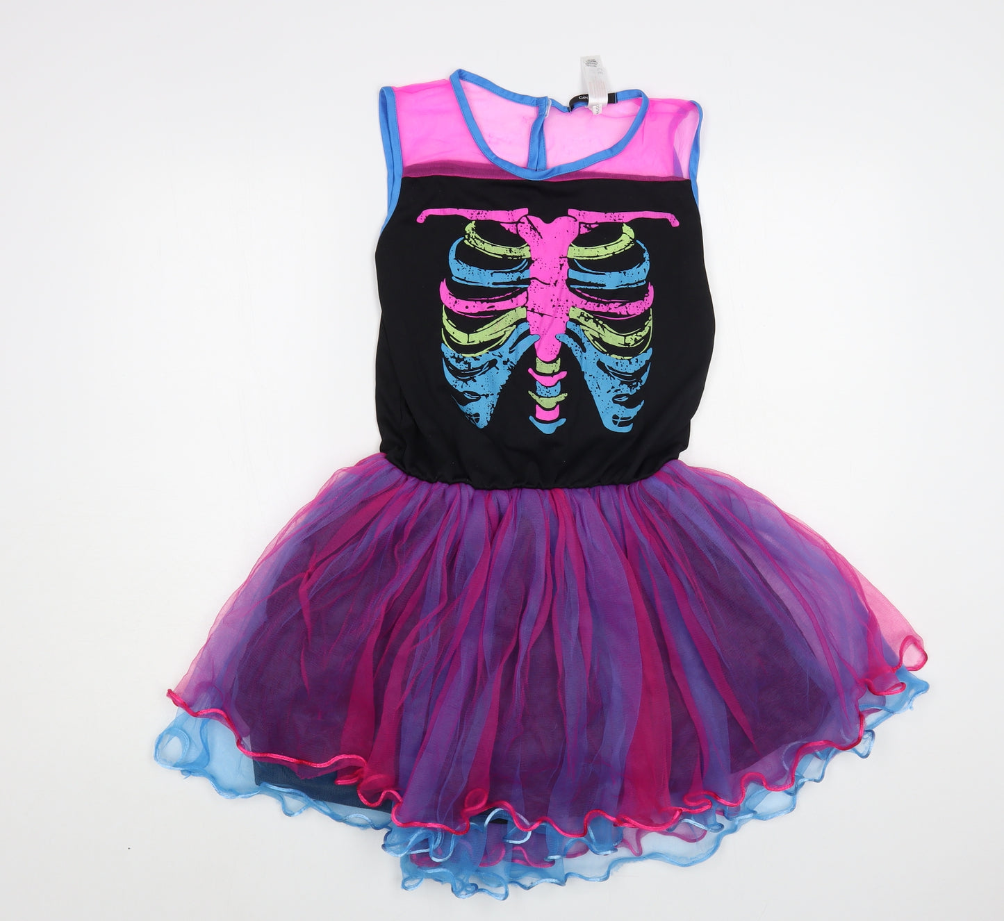 George Girls Black Polyester Fit & Flare Size 15-16 Years Pullover - Skeleton Fancy Dress