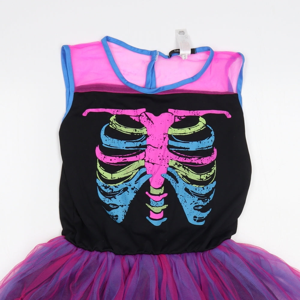 George Girls Black Polyester Fit & Flare Size 15-16 Years Pullover - Skeleton Fancy Dress