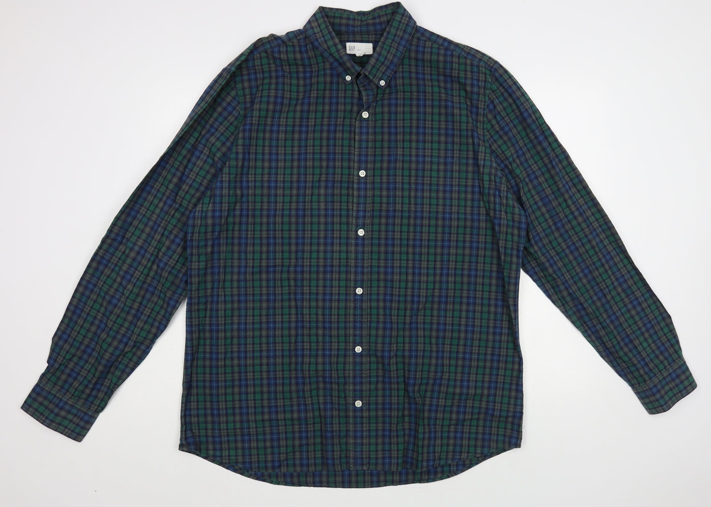 Gap Mens Green Plaid Cotton Button-Up Size XL Collared Button