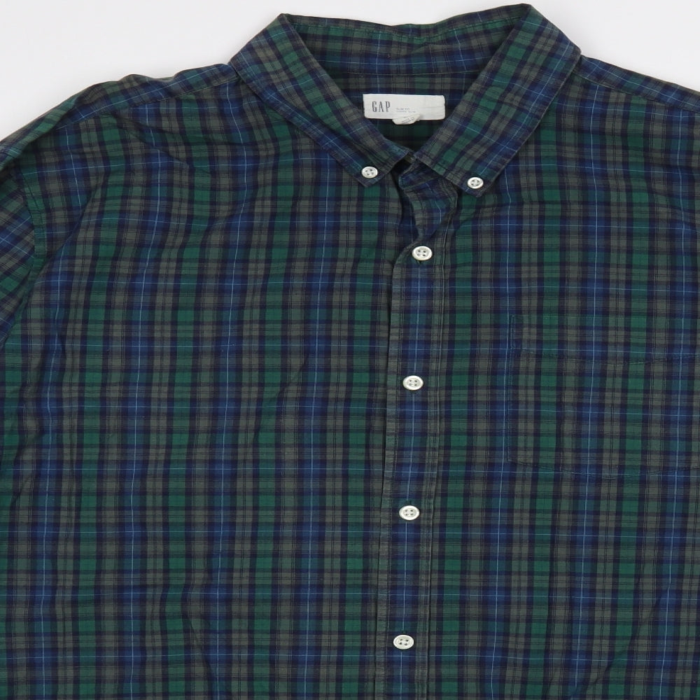 Gap Mens Green Plaid Cotton Button-Up Size XL Collared Button