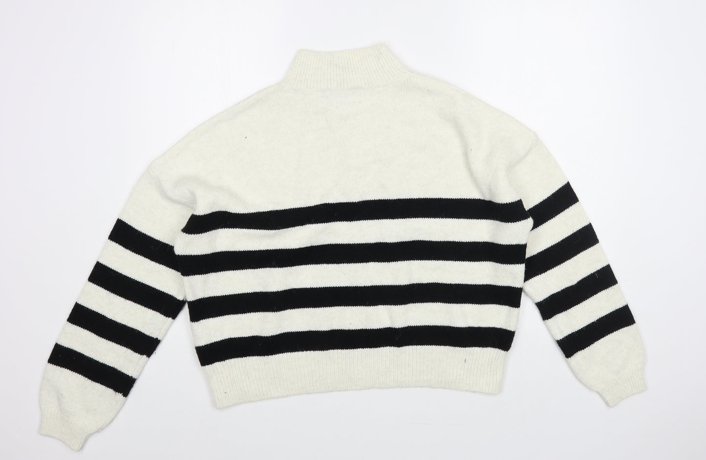 Primark Womens White High Neck Striped Acrylic Pullover Jumper Size 10