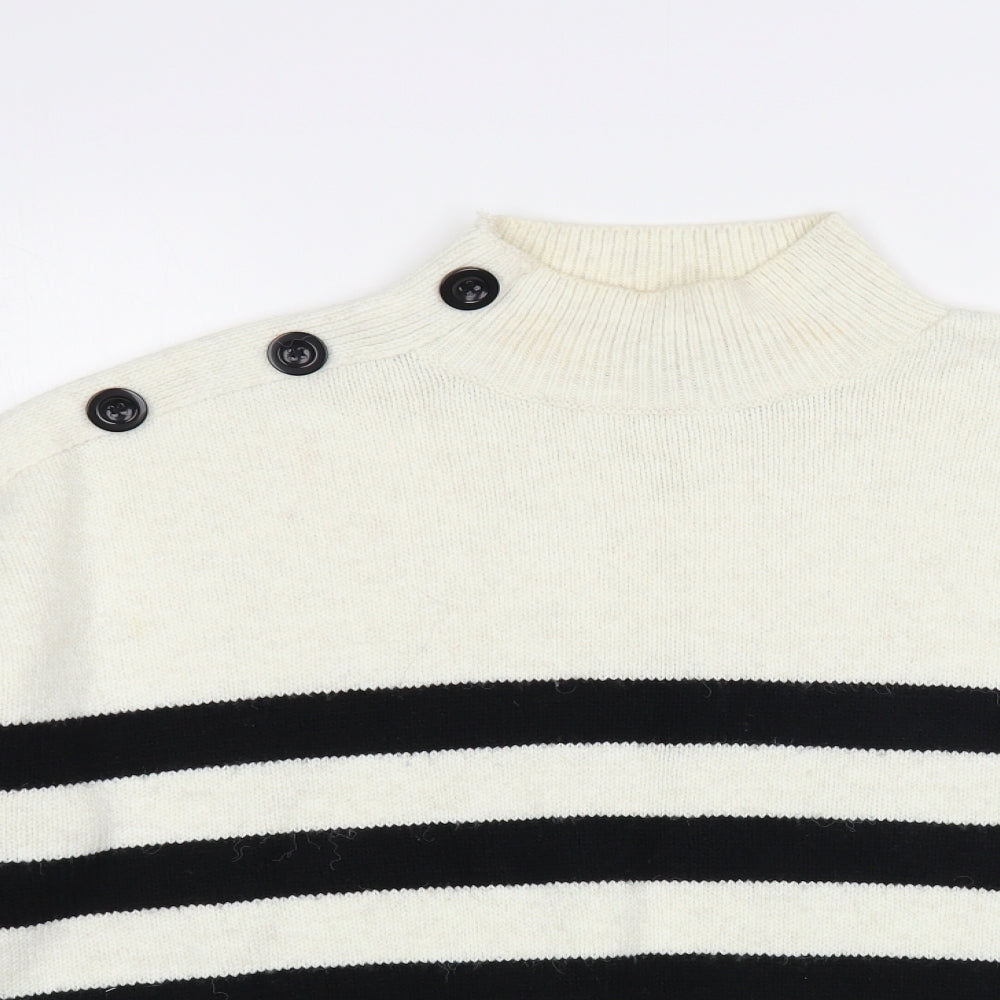 Primark Womens White High Neck Striped Acrylic Pullover Jumper Size 10